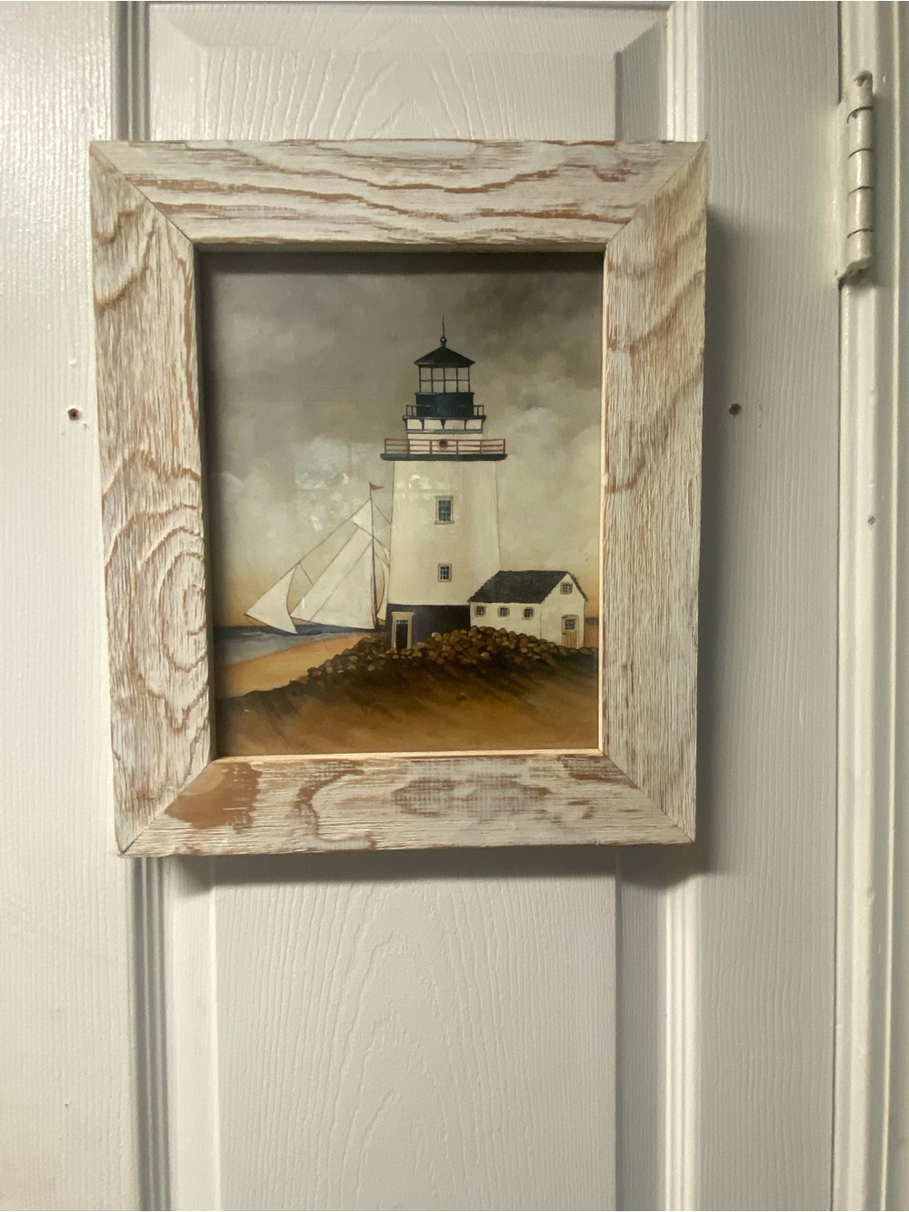Rustic Lighthouse Wall Art in White and Brown by